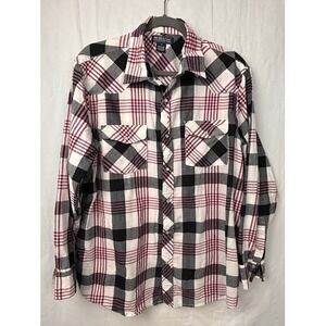 Renegade Mens XL Western Plaid Button Up Shirt Burgundy Black White Long Sleeve